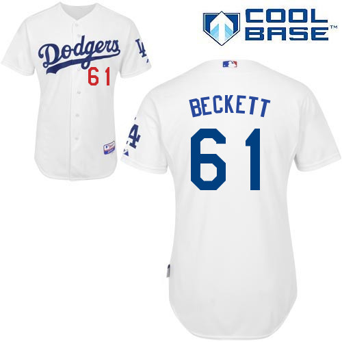 Josh Beckett #61 MLB Jersey-L A Dodgers Men's Authentic Home White Cool Base Baseball Jersey